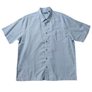 Cubavera Linen Blend Shirt Mens XL Blue Short Sleeve Camp